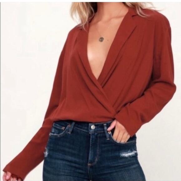 Intimately Free People Elsa rust red plunge wrap lace bottom bodysuit size Large - Picture 4 of 16